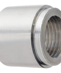 Slick One Half Inch NPT Female Weld Bung Nut With A Clean Flush Step crafted from billet aluminum, showing threaded inner side.