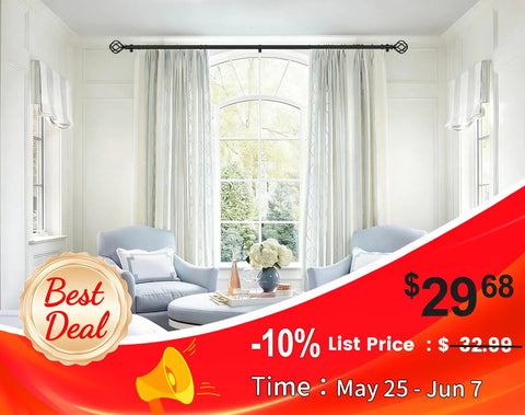 Black Curtain Rods Extendable From 32 To 144 Inches Heavy Duty 1 Inch Drapery Rod With Twisted Cage Ends in living room