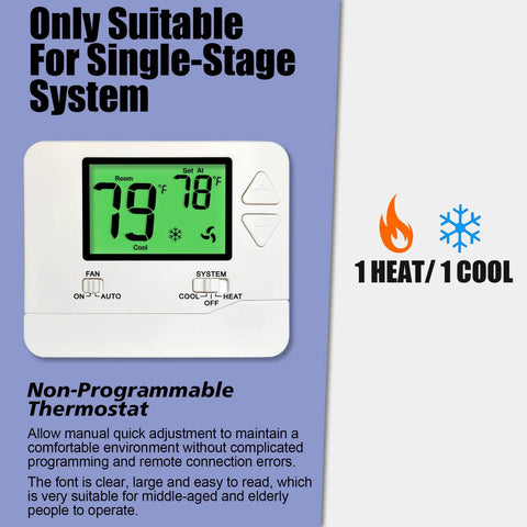 No Frills Manual Thermostat For Home With 1 Heat 1 Cool Non Programmable Control Green Backlight Easy Dial Display