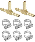 Heavy Duty Brass Tee Barbed Fittings Three Way Connector Three Sixteenth Inch Hose Reducer With Clamps for Water Fuel and Air Lines