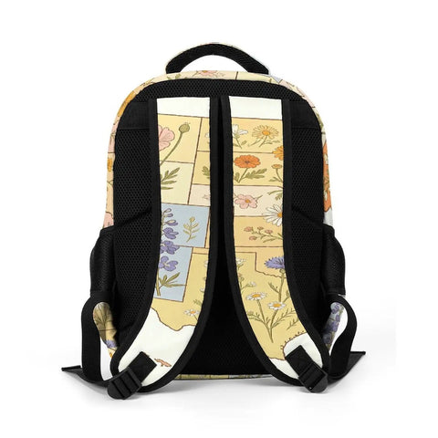 Back view of Vintage Botanical State Flower Map Backpack For Everyday Carry, Unisex Large Capacity Daypack with padded straps.