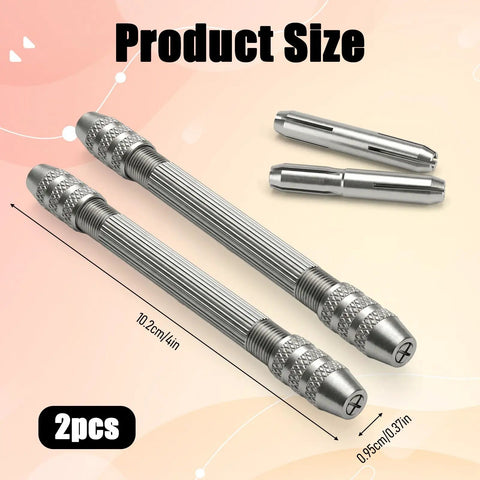 Premium Two Piece Double Ended Pin Vise Kit Equipped With Precision Brass Chucks For Heavy Duty Wire Twisting Copper Winding And Dope Jewelry Crafting Projects, shown in size 10.2cm and 0.95cm.