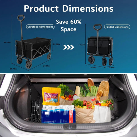 Grab And Go Heavy Duty Collapsible Folding Wagon With 65L Capacity in car trunk next to groceries