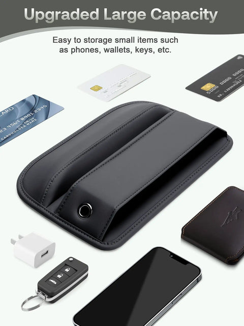 Premium Leather Car Seat Gap Filler Organizer With Flexible Anti Drop Edge And Smart Compartment Design Secures Phones And Wallets.