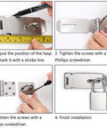 Heavy Duty Stainless Steel Padlock Hasp Latch, 10 Pack Security Clasp With Brushed Finish And 90 Mounting Screws step-by-step installation process.