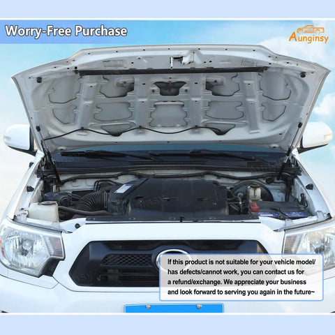 Toyota Tacoma Front Hood Lift Supports Kit 2005 2015 Direct Bolt On Fit Replacement Shock Struts installed on hood