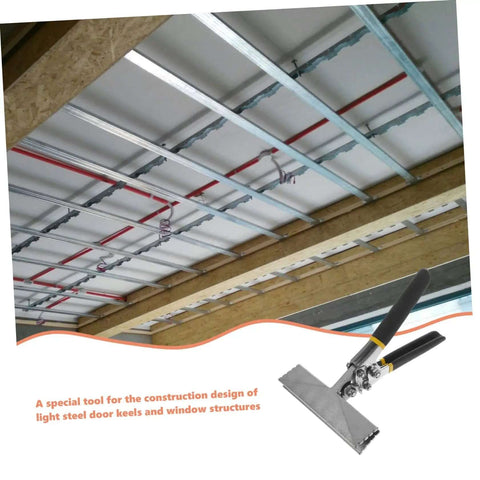 6 Inch Hand Seamer Tool For Metal Bending And Flattening next to a construction site with steel beams.