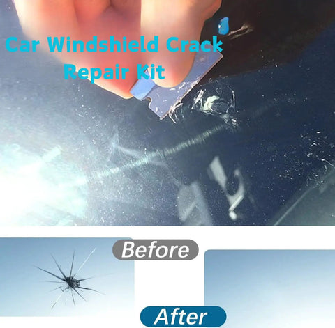 Windshield Crack Repair Kit With Vacuum Suction For SUVs Trucks And Windows Delivers Invisible, Long Lasting, Hassle Free Chip And Crack Repair In Minutes application showing before and after effect.