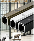Aluminum alloy track in silver, champagne, and black for 2.2ft Sliding Door Hardware Kit In Silver For Closets And Room Dividers With Hydraulic Soft Close System Smooth Operation Easy Installation Includes Track Rollers Mounting Hardware For Home Or Office showing load capacity and thickness.
