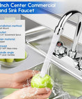 Leak-Free Commercial Hand Sink Faucet With Ceramic Valve, Four Inch Center Wall Mount With Three And A Half Inch Swivel Gooseneck Spout, brass construction, dual knobs, chrome finish, washing apple