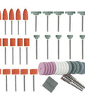 45 Piece Assorted Shape Grinding Stones Set With One Eighth Inch Shank For Rotary Tools, various shapes and colors displayed