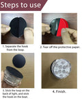 Steps to install Rechargeable Boat Lights With USB Charging, Dope Color RGB LED Interior Deck Lights using hook-and-loop tape.