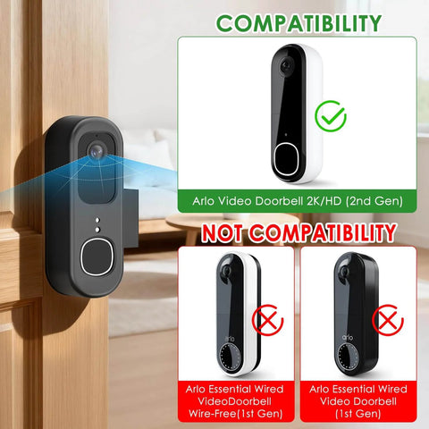 Anti Theft Doorbell Mount For Video Doorbell 2K Gen 2 No Drill Mounting Bracket Weatherproof Protection For Doorbell Camera Perfect For Homes Apartments Rentals installed on door showing compatibility.