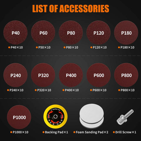 Image showing accessories from the Turn Your Grinder Into A Beast Sander With This 5 Inch 114-Piece Sanding Disc Set For Wood And Metal Polishing.