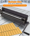 Pro Grade Sheet Metal Bead Roller for Beading and Flaring 18 Inch Throat Depth Heavy Duty Beading Tool with six dies on floor