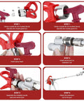 Step-by-step assembly instructions for Nifty 16 Piece Airless Paint Sprayer Gun Kit with 3600 Psi Pressure.