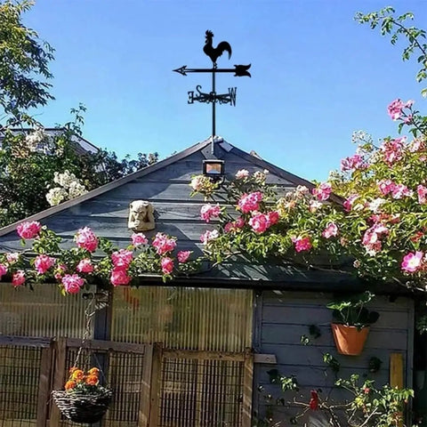 Rooster Weather Vane Silhouette Art Black Metal Wind Vane Kit For Garden Roof Yard Outdoor Decor Durable Outdoor Bird Weathervane Farmhouse Cupola Barn Top Bracket