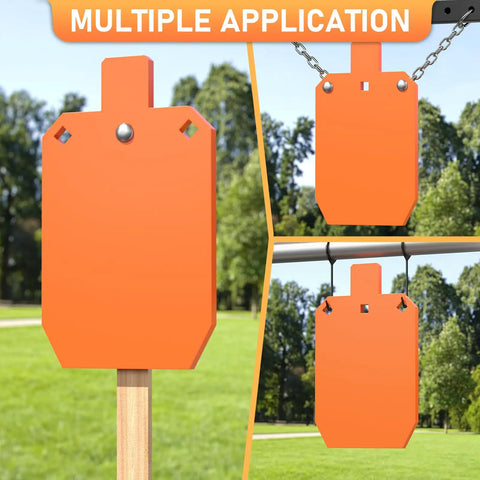 AR500 One Half Inch Steel Targets For Shooting Silhouette Gong Target neon orange in various outdoor range setups