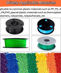 Various 3D printer filament spools in black, blue, green, and colorful thermoplastic pellets for Built Tough Commercial 3D Printer Filament Extruder With Adjustable Speed And Dual Extrusion Dies Rock Solid For PLA PETG ABS And HIPS.