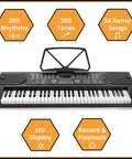 61 Key Portable Keyboard Piano Kit With Stand, Built-In Speakers, Microphone, And Learning System For Beginners, 255 Timbres