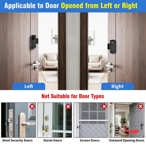 Anti Theft Doorbell Mount for Video Doorbell Second Gen No Drill Wall Bracket applicable to left or right opening doors