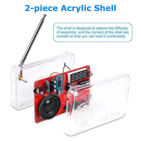 FM Radio Soldering Practice Kit With LED Display And Auto Station Search, acrylic case, educational solder project component detail