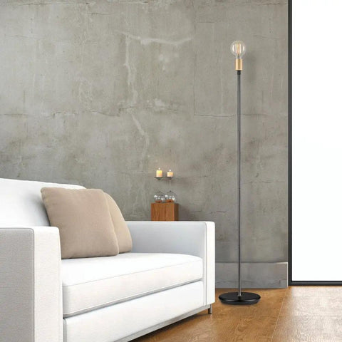 57 Inch Tall Floor Lamp In Black Satin Finish With Exposed Gold Socket And Inline On Off Rocker Switch Sleek Nordic Accent Lighting For Living Room And Bedroom Upgrade Your Space next to modern sofa