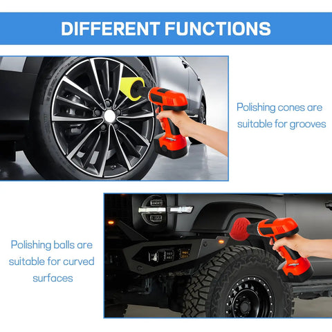 5 Piece Car Buffing Sponge Pads Kit For Drill Attachment shown polishing wheel with cone and ball shaped pads
