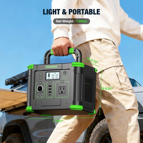 Person holding 300W Portable Power Station With 100W Foldable Solar Panel For Off Grid Camping And Road Trips 288Wh Solar Generator