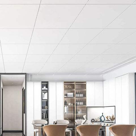Drop Ceiling Tiles 2x2 Feet, 12-Pack White Premium PVC Panels That Withstand Water and Fire, Reusable No Sag, Easy DIY Cut with Knife or Saw, Covers 48 Sq Ft, Modern Smooth Finish