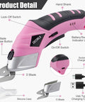 Hot 4V Cordless Electric Scissors With 3 Sharp Blades For Fabric And Cardboard detail showing design, features, and charging port.