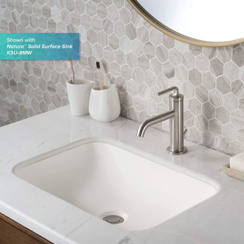 Ramus Single Handle Bathroom Sink Faucet With Lift Rod Drain in Spot Free Stainless Steel installed on a vanity sink