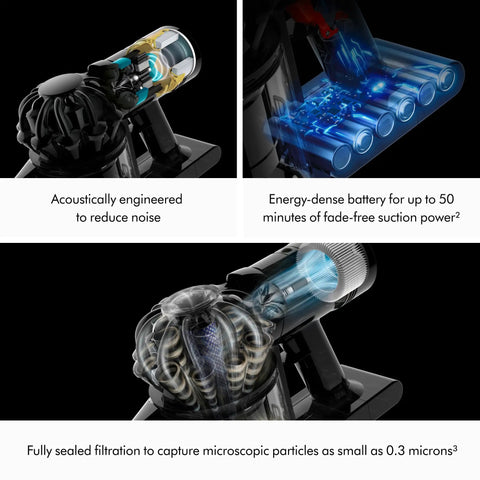 Beast Cordless Handheld Vacuum For Car And Boat Cleanups with 115 AW Suction showcasing noise reduction and battery details
