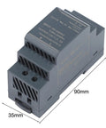 Rail Mounted 12V DC Switching Power Supply For Industrial Automation And Instruments With Rock Solid Ripple Free Output And Five Safety Protections Against Short Circuit Overcurrent Overload Overvoltage And Overheat Plus Efficient Heat Dissipation, 90x54.5x35mm