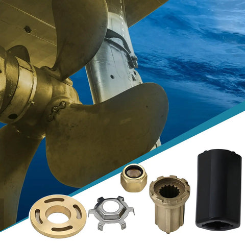 Mercury Prop Hub Kit Alpha One Replacement For 40-60 HP CT, 70-250 HP, Force 90-120, Verado 150-300 Brass Material With Thrust Washer, Drive Sleeve, Drive Sleeve Adapter, Tabbed Lock Washer And Locking Nut For Smooth Power Transfer