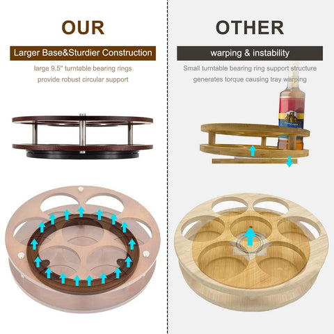 Rotate Your Home Bar Slick With This Seven Slot Coffee Syrup Organizer Rack Designed To Keep Your Countertop Clutter Free While Making Every Flavor Hit Different And Stay Right At Your Fingertips. Comparison of sturdy bamboo turntable and a less stable option.