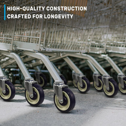 4 Inch Replacement Shopping Cart Wheels Kit With Dual Precision Bearings For Light And Medium Duty Use, shown on shopping carts.
