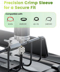 Close-up of precision crimp sleeve with Six Pack UHF Male Crimp Connectors for RG8X LMR240 KMR240 4D FB Coax Cables and installation setup.