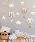10 Piece Star Hot Air Balloon And Cloud Nursery Decor Set For Bedroom Wall Art Kids Baby Room Khaki Felt Clouds And Stars Displayed