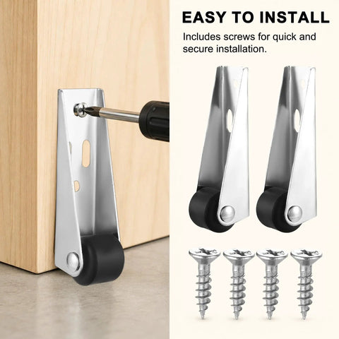 Eight Tough Little Casters With Slick Rolling Track Rollers For Sliding Doors And Furniture Fix Ups Includes Stainless Steel Bottom Wheels And Solid Hardware for easy installation with screws.