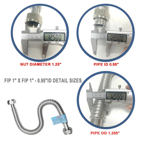 2 Pack 1 Inch Flexible Water Line And Water Heater Hose 1 FIP To 1 FIP 24 Inch Stainless Steel Corrugated Connector sizes shown