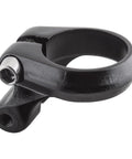 Alloy Seat Post Clamp With Built In Rear Rack Mount For 31.8mm Bikes Ready For Rack Upgrades Tough Durable Clamp That Keeps Your Gear Secure On Commute And Trail Rides, shown in black with bolt detail.