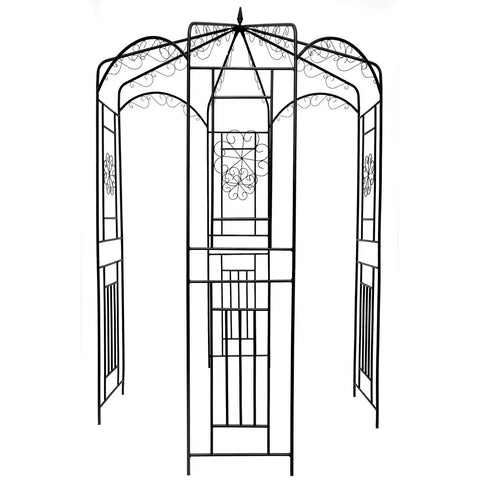 Steel Garden Arch For Climbing Plants, 8 Feet High By 5 Feet 2 Inches Wide, Outdoor Yard Arbor with intricate design.