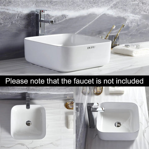 Square Ceramic Vessel Sink For Bathroom 15 By 15 Inch Above Counter White Vanity Basin With Pop Up Drain, modern style.