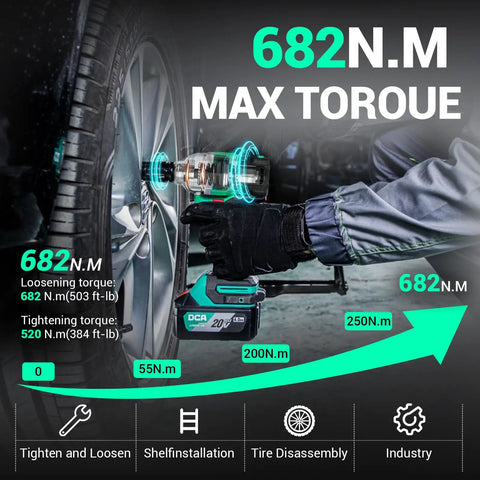 Heavy Duty Cordless Impact Wrench With Brushless Motor, Cranks Out 503 Ft Lbs Raw Torque, 4 Mode Smart Loosen Toggle in action.