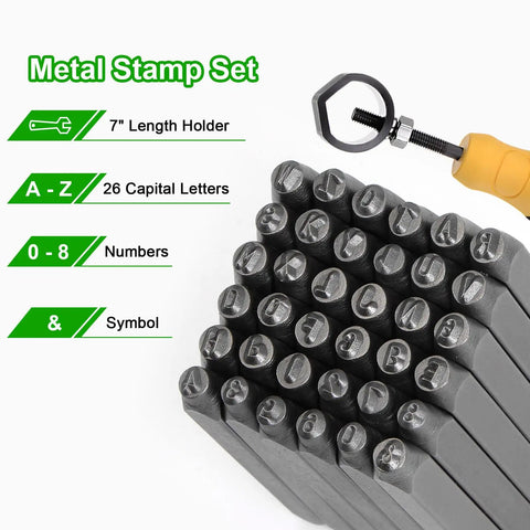 Pro Grade Metal Stamping Kit With 36 Stamps Including A To Z 0 To 8 And Ampersand Symbol Twelve Point Five Millimeter Size