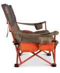 Side view of Two Person Camping Chair With Removable Blankets Low To The Ground Loveseat Nest Cozy Cuddle Recline Insulated Beverage Holders