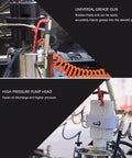 Heavy Duty Pneumatic Grease Pump With Five Foot Air Hose And Swivel Nozzle For Quick Grease Monkey Jobs And Field Machinery Care with universal grease gun and high pressure pump head.