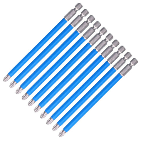 Rock Solid 10 Piece S2 Steel Impact Head Bit Kit For Hardcore Home Decor And Heavy Screw Work That Never Ruts Or Blows Out. 10-piece blue S2 steel impact bits set with hex shafts