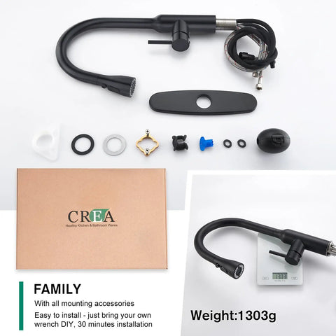 Matte Black Kitchen Faucet With Pull Down Sprayer And 3 Modes, High Arc 360 Degree Swivel, installation kit included